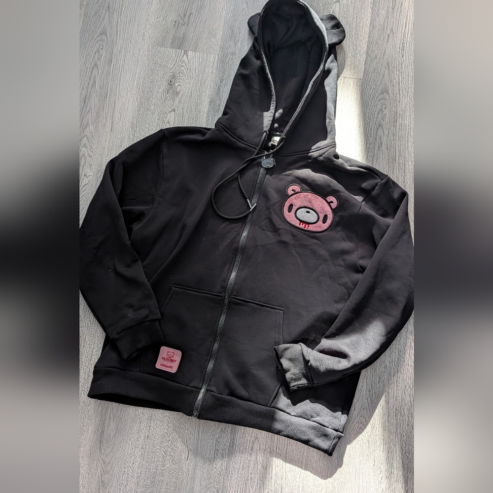 Cakeworthy Gloomy Bear Hoodie XL Black Pink Zip Up Goth Y2K Kawaii Grunge Rare
